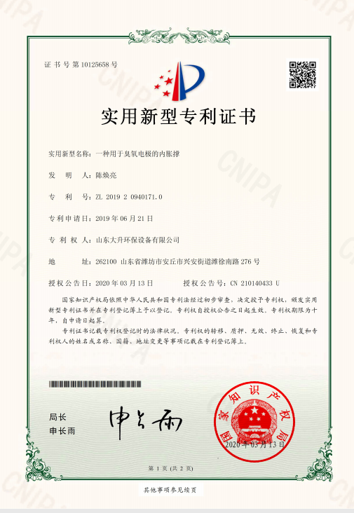電極內脹撐專利證書